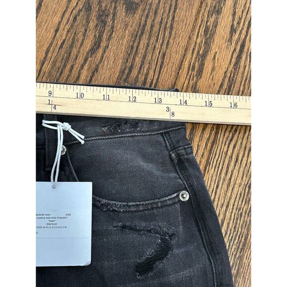 PISTOLA Jeans Women's Size 26 Black Denim Raw Hem Charlie High Rise Straight - Picture 7 of 10